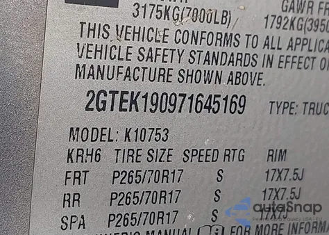 2007 GMC Sierra 1500 Work Truck z USA, uszkodzony, nr VIN 2GTEK190971645169
